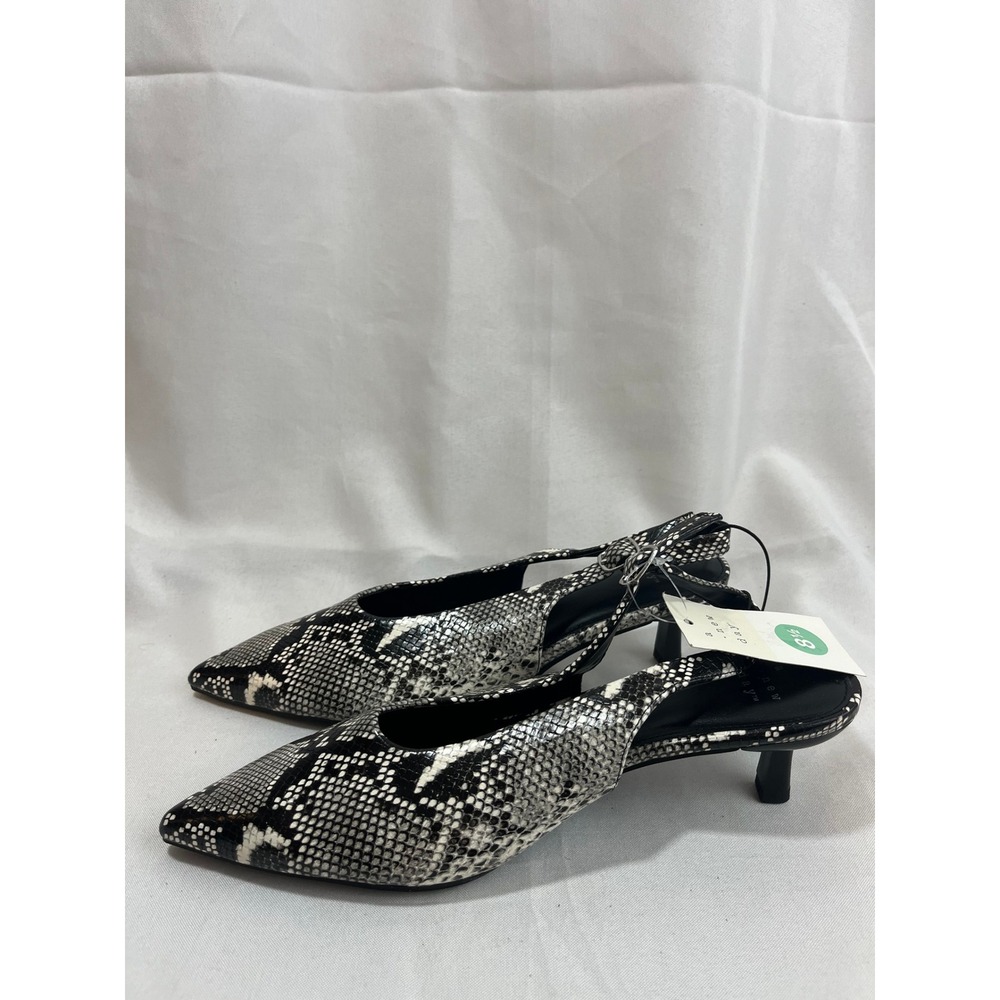 A New Day Women Snakeskin Print Point Toe Slingback Kitten Heels Black White 8.5